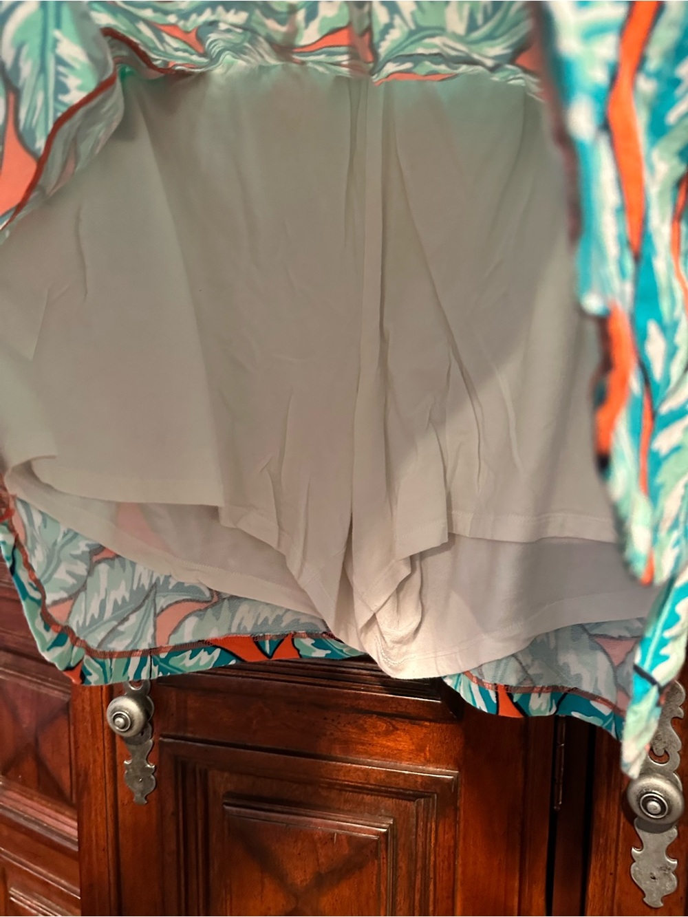 2X Cozy KNIT Vibrant Tropical Leaf Print Skirt with shorts SKORT - Orange & Teal - Picture 3 of 6